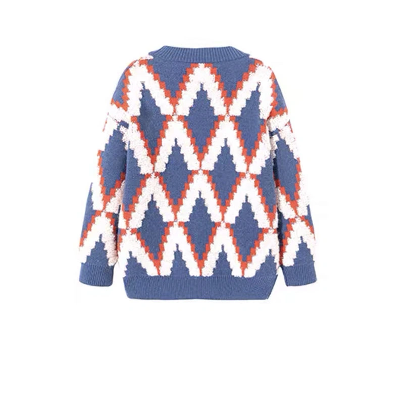 Rhombus Jacquard Contrast Colour Kids Boys/Girls Cardigan Knitted Sweater