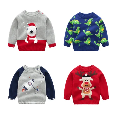 Boutique de alta qualidade inverno crianças suéteres unissex 100% algodão pulôver roupas de malha impressão dos desenhos animados camisola de natal crianças