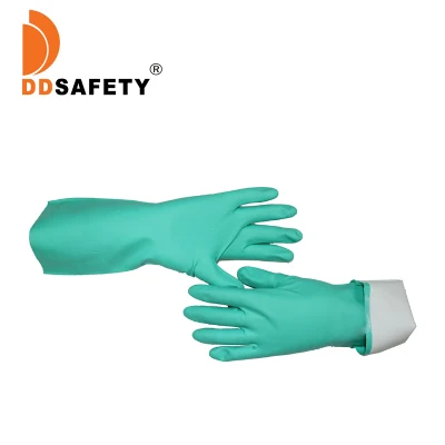 Luvas de trabalho de segurança industrial reutilizáveis ​​verdes 100% borracha nitrílica resistentes a produtos químicos luvas guantes en420 en374